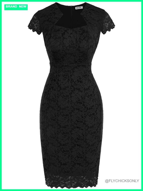 Dresses & Skirts - Cocktail Dress Cap Sleeve Lace Wedding Guest Business Casual A-Line Knee Length
